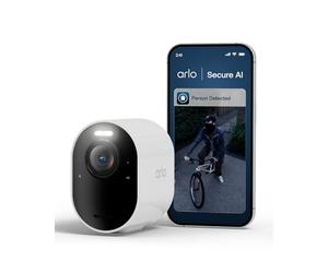 Arlo Ultra 3 Security Camera Outdoor Wireless, Add-on Camera, 4K UHD, 180 View, AI Detection, Auto Tracking, Colour Night Vision, CCTV, Arlo Secure Trial Included, 1 Camera, Smarthub Required, White