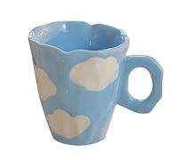 arlote Handmade Ceramic Mugs Hand Painted Tulip and Cloud Irregular Coffee Cup for Tea Milk Gifts Cup(Blue)