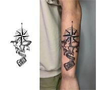 Arm Compass Camera Herbal Temporary Tattoo Stickers For Men And Women, Semi-permanent, Waterproof, Lasts For 2 Weeks, Fake Tattoos