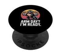 Arm Day I'm Ready Dinosaur Workout Gym Motivation PopSockets Adhesive PopGrip