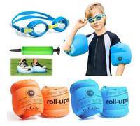 Arm Floaters for Kids, Aoeoun Kids Arm Floations, 4 Pack Arm Floations with Swimming Goggles and Inflator, Beginner Kids Swimming Set, Great for Help Young Swimmers Build Confidence in the Water