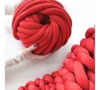 Arm Knitting Yarn for Chunky Yarn Blanket,Braided Knot Throw Cotton Wool Bulky Giant Yarn for Hand Knit Blanket DIY,Soft Washable Tube Bulky Giant Yarn for Weave Craft Crochet(Red, 0.55lb)