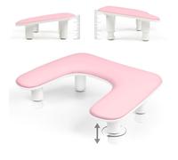 Arm Rest for Nails Tech，Height-Adjustable U Shaped Manicure Nail Arm Rest,Big Microfiber PU Leather Hand Rest for Nails Tech, Professional Salon Manicure Arm Rest Cushion(White) (Pink)