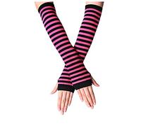 Arm Warmers Fingerless Gloves for Women Long Fingerless Gloves Knit Stretchy Thumbhole Striped Gloves Punk Gothic Rock Long Arm Warmer Fingerless Gloves (Hot Pink, One Size)