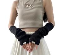Arm Warmers for Long Sleeve Fingerless Y2K Cool Girls Warm Black White Gothic Skateboard Punk Hip Hop Knitted, Black, Regular