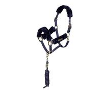 Arma Faux Fur Headcollar & Lead Rope - Cob · Navy