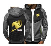 ARMAAN Mens Full Zip Hooded Sweatshirt For FAIRY TAIL Print Casual Jacket Long Sleeve Cardigan Fleece Pullover Coat Regular Fit Top Patchwork Coat For Snow Ski Hiking Warm Cozy,Grey1-xx_l
