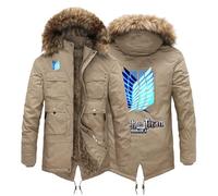 ARMAAN Men's Winter Thicken Jacket, Fleece Lining Coat, Warm Outdoor Parka for Attack Titan, Windproof Long Outerwear Coat with Removable Hood, Mountain Ski Jackets,Color 3-x_l