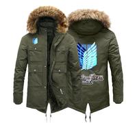 ARMAAN Men's Winter Thicken Jacket, Fleece Lining Coat, Warm Outdoor Parka for Attack Titan, Windproof Long Outerwear Coat with Removable Hood, Mountain Ski Jackets,Color 1-x_l