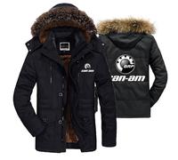 ARMAAN Mens Winter Thickened Jacket For Can-am Fleece Lined Warm Parka Coat Cotton Padded Jacket Removable Fur Hood Outerwear Multi-Pocket Mountain Ski Outerwear,Black-5x_l