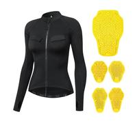 ARMAAN Women’s Motorcycle Armoured Base Layer, Full Zip Long Sleeve Riding Shirt With Removable Protective Pads, Breathable Slim Fit Motorbike Protective Top Reflective Design,Black-S