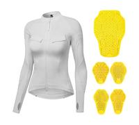 ARMAAN Women’s Motorcycle Armoured Base Layer, Full Zip Long Sleeve Riding Shirt With Removable Protective Pads, Breathable Slim Fit Motorbike Protective Top Reflective Design,White-S