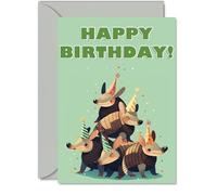 Armadillo Birthday Cards for Her Him - Party Animals Pyramid - Happy Birthday Card for Mum Dad Brother Sister Auntie Uncle Cousin Friend Family Colleague A5 Bday Greeting Cards