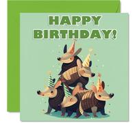 Armadillo Birthday Cards for Her Him - Party Animals Pyramid - Happy Birthday Card for Mum Dad Brother Sister Auntie Uncle Cousin Friend Family Colleague 145mm x 145mm Bday Greeting Cards
