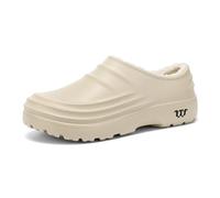 Armadillo Clogs for Women Men Fur Lined Garden Clogs Unisex Warm Waterproof Non-Slip Kitchen Nurses Work Shoes Light Comfortable House Home Bedroom Slippers Beige