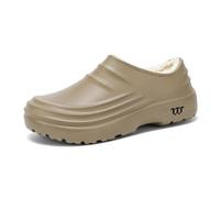 Armadillo Clogs for Women Men Fur Lined Garden Clogs Unisex Warm Waterproof Non-Slip Kitchen Nurses Work Shoes Light Comfortable House Home Bedroom Slippers Khaki