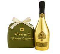 Armand de Brignac | Champagne Brut Gold 12.5% Vol. 0.75l | Original Velvet Bag | Classic Milanese Panettone 18 Carats 1 kg | Luxury Gift Combo | Champagne & Traditional Sweet
