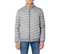 Armani Exchange A|X Men's Quilted Down Milano/New York Logo Zip-up Jacket Down Alternative Coat, Melange Grey/Navy, XXL
