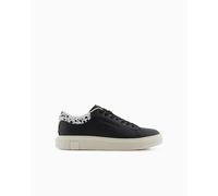 Armani Exchange ActionLeather,sidelogo,Laceup, Man Sneaker, Black+Off White,