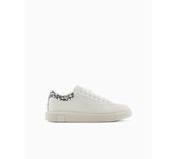Armani Exchange ActionLeather,sidelogo,Laceup, MAN Sneaker, Off White+Black,