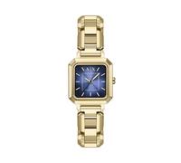 Armani Exchange AX Women's Watch, Square Watch for Women with Stainless Steel or Leather Band, Gold/Blue, Leila