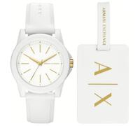 Armani Exchange Ax7126 Women's Quartz Watch Set - White Silicone Strap, Luggage Tag Included