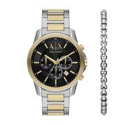 Armani Exchange Silver Tone Watch for Men, Quartz Chronograph Movement and 44mm Case Size with Stainless Steel Strap, Silver and Gold Tone Set