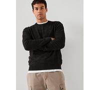 Armani Exchange Chenille Soft Touch Textured Crew Knitted Jumper, Black, Size M, Men Black