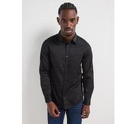 Armani Exchange Men's Long Sleeve Regular Fit Cotton Satin Button Down, Black, XL