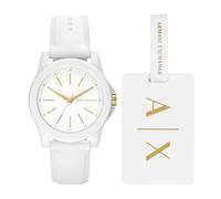 Armani Exchange Ladies Stainless Steel Quartz Dress Watch, White Gift Set
