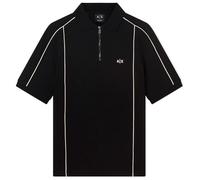 Armani Exchange Men's 3D Embroidered Logo Half Silver Zip Body Sleeve Stripes Polo Shirt, Black, M