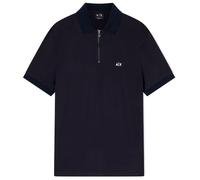 Armani Exchange Men's 3D Embroidered Logo Half Silver Zip Polo Shirt, Blue, M