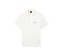Armani Exchange Men's 3D Embroidered Logo Half Silver Zip Polo Shirt, Off White, S