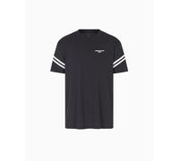 Armani Exchange Men's Striped Sleeve Side Logo Round Collar T-Shirt Blue XL, deep Navy, XL