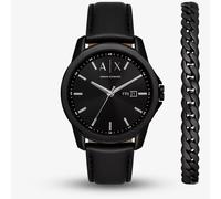 Armani Exchange Mens Banks Leather Strap Watch & Chain Bracelet Gift Set AX7147SET