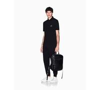 Armani Exchange Men's Black and Gold Capsule, Patch Logo Polo Shirt, Black, S