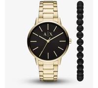 Armani Exchange Mens Cayde Gold Watch & Beaded Bracelet Gift Set AX7119