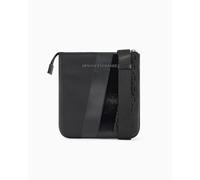Armani Exchange Men's Dylan, Metal Logo, Two Stripes Messenger Bag, Black/Gunmetal