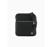 Armani Exchange Men Elba, Essential, Logo All Over, Front Zip Flat Crossbody, Black, One Size