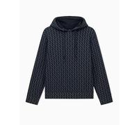 Armani Exchange Men's Essential, All Over Logo Hooded Sweatshirt, Black/Black Allover, L