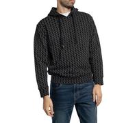 Armani Exchange Men's Essential, All Over Logo Hooded Sweatshirt, Black/Black Allover, L