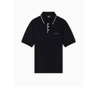 Armani Exchange Men's Essential, Striped Collar Side Milano-New York Logo Lettering Polo Shirt, Black, XL