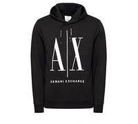 Armani Exchange Men's Hoodie, Maxi Print Logo on Front Sweatshirt, Black, Extra Large