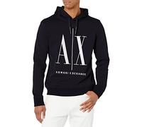 Armani Exchange Men's Hoodie, Maxi Print Logo on Front Sweatshirt, Navy, S