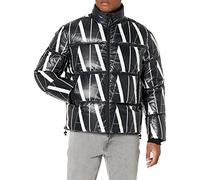 Armani Exchange Men's Logo Down Puffer Jacket Down Coat, Black Icon Allover, L