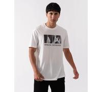 Armani Exchange Men's Classic Ax Box Logo with Camo Background Regular Fit Tee T-Shirt, Off White, M