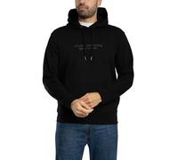 Armani Exchange Men's Long Sleeve Drawstring, Front Tone on Tone Logo Hooded Sweatshirt, Black, M, black, M