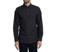 Armani Exchange Men's Long Sleeve Regular Fit Cotton Jacquard Yarn Dyed Micro Print Shirt, Orange, XL