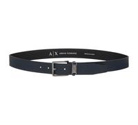 Armani Exchange Men's Monocolor, Silver Buckle, Mini Logo Plate Tongue Belt, Navy, 100 cm