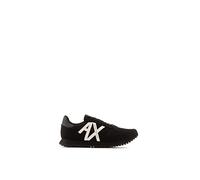 Armani Exchange Men's Openwork Side, Contrast Logo, Microsuede Inserts Sneaker, Black, 9.5 UK